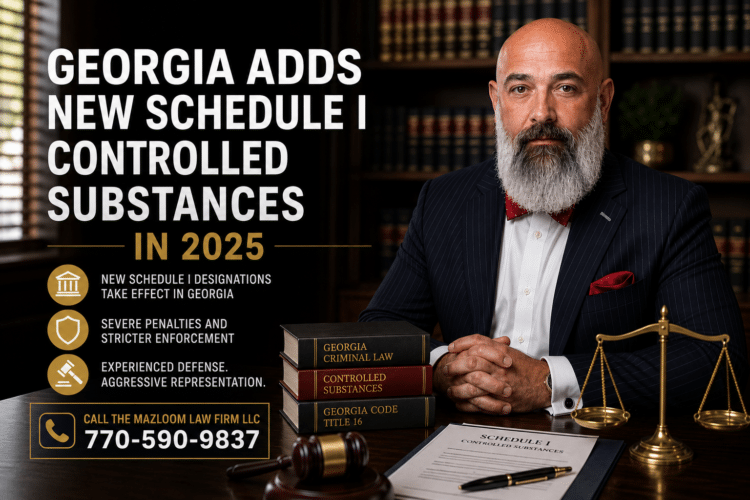 Georgia Adds New Schedule I Controlled Substances In 2025 Our experienced Marietta drug crime attorney at The Mazloom Law Firm, LLC, discusses how Georgia Adds New Schedule I Controlled Substances In 2025.